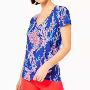 Lilly Pulitzer Etta V-neck shirt in Borealis Blue Sway on Over S, M NWT